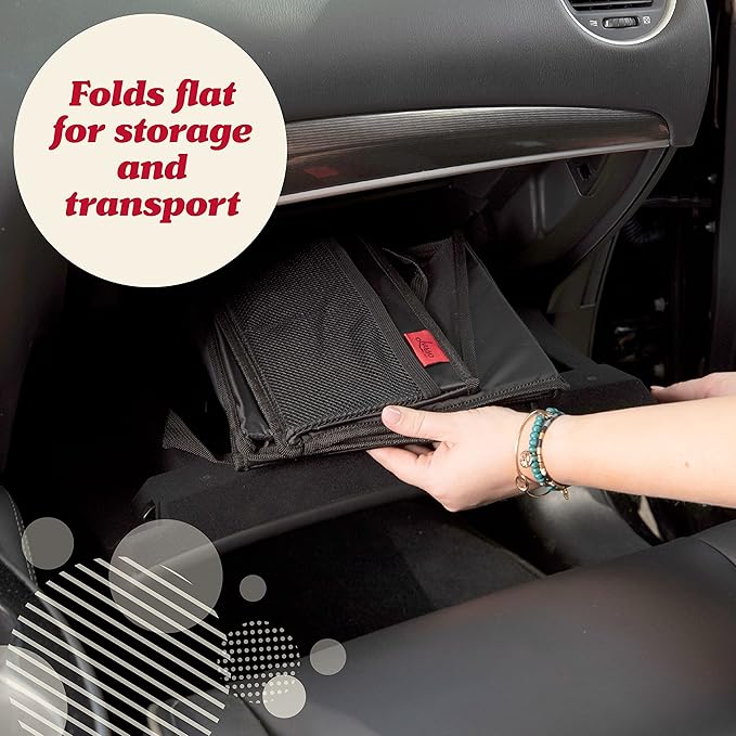Lusso Gear Car Seat Organizer - Built-In Car Cup Holders & Mesh Pockets - Foldable Back Seat Organizer with Handles - Kids Road Trip Essentials - 9 Compartments, Black Oxford
