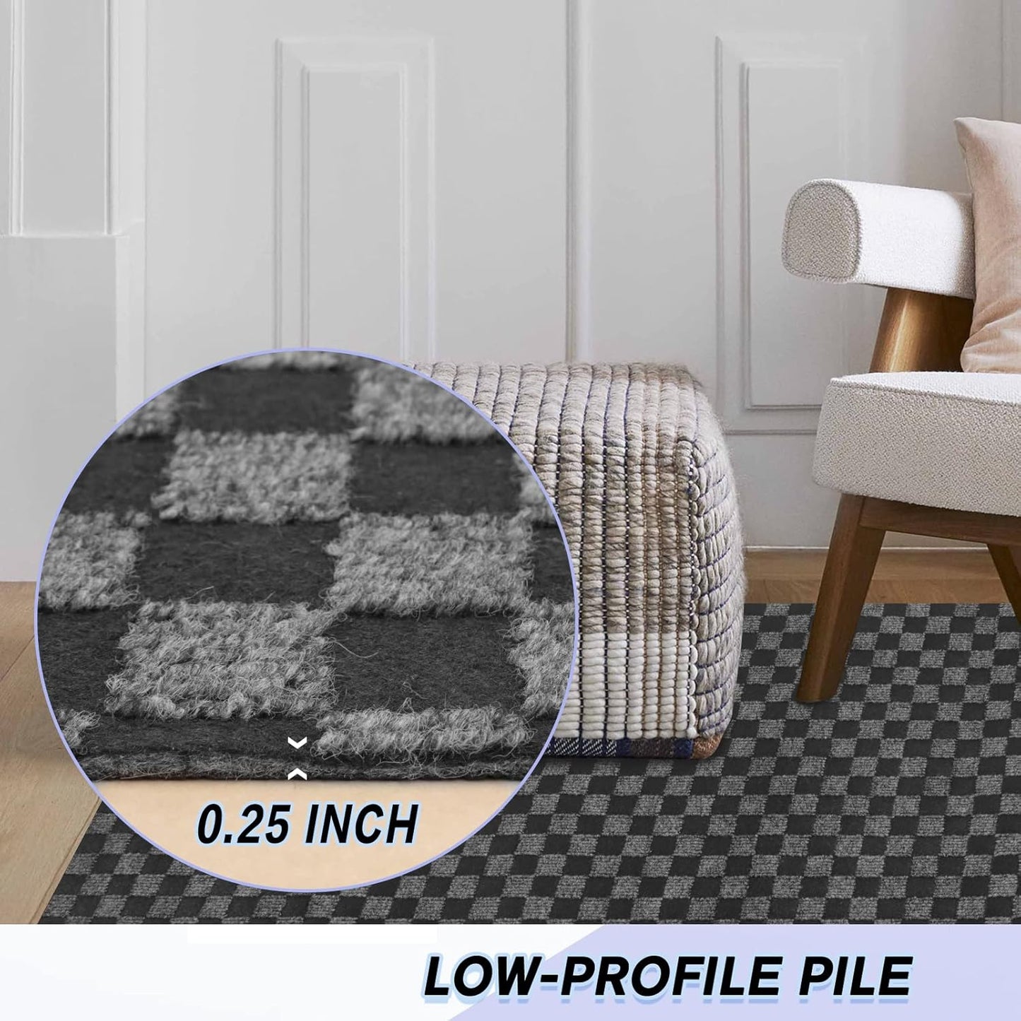 Custom Size Backed Non-Slip Area Rugs Runner, Easy Clean, Waterproof Runner Rugs for Hallway Entryway, Kitchen, Laundry, 2FT x 71FT, Gray Checkered