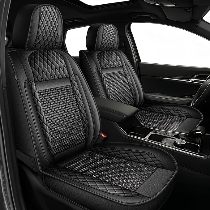 TTX LIGHTING for Buick Envision 2016-2025 Car Seat Covers, Breathable Ice Silk & Leather Seat Protector, Cool & Anti-Sweat for Long Driving, Airbag Compatible, 2 Front Seats (Black)