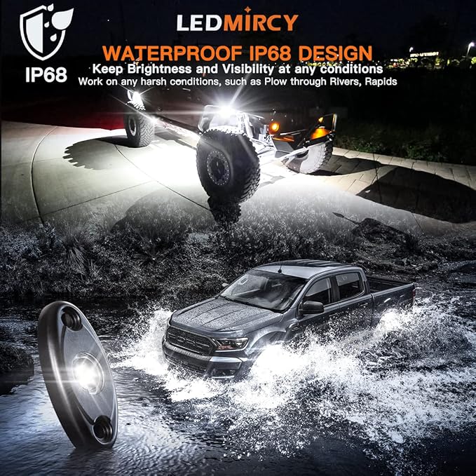 LEDMIRCY LED Rock Lights 10PCS White for Off Road Truck RZR Auto Car Boat ATV SUV Waterproof High Power Neon Trail Rig Lights (Pack of 10,White)