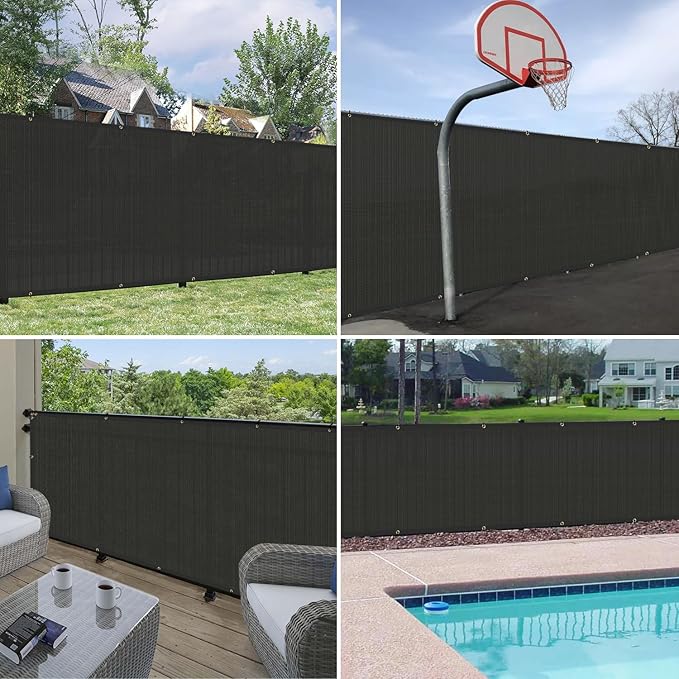 Windscreen4less Privacy Fence Screen Heavy Duty Windscreen Fencing Mesh Fabric Shade Net Cover with Brass Grommtes for Outdoor Wall Garden Yard Pool Deck, 8'x156' Black