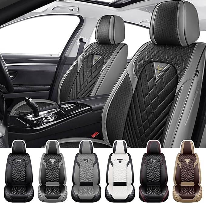 Truck Seat Covers for Ram 2500 2009-2026, Waterproof Premium Leather Full Coverage Car Seat Covers, Muscle Sport Style Auto Interior Seat Cover Sets (Front Set/Gray Black)