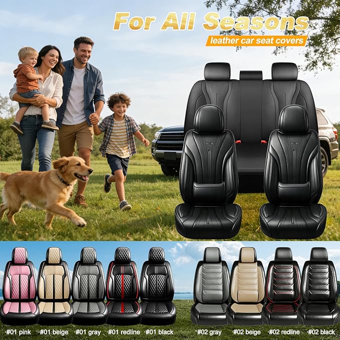 Fit Bolt Car Seat Covers (Front Pair) for Select Chevrolet Bolt/Bolt EUV 2017-2025 - Premium Full Coverage Leather, Airbag Compatible, Waterproof & All Weather Seat Cushion Protector, Black