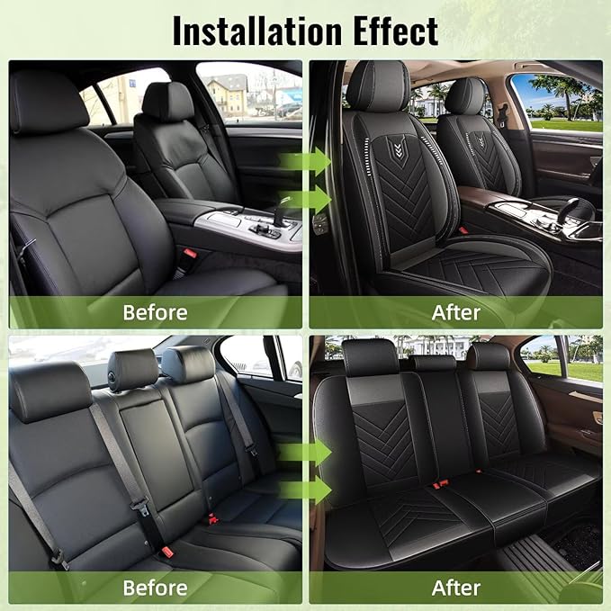 AOMSAZTO Car Seat Covers Fit for Hyundai Equus 2011-2016 Full Set Premium Seat Covers Waterproof Leather Automotive Seat Cushion Protector Compatible with Airbag(5 Seats,Black&Grey)