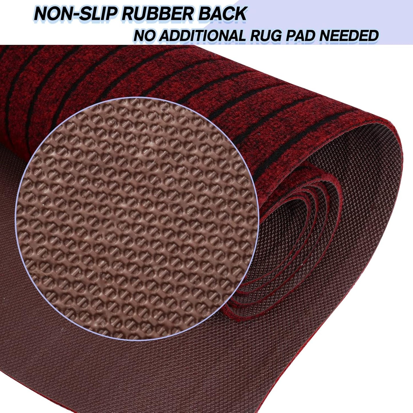 Custom Size Backed Non-Slip Area Rugs Runner, Easy Clean, Waterproof Runner Rugs for Hallway Entryway, Kitchen, Laundry, 2FT x 69FT, Red Stripe