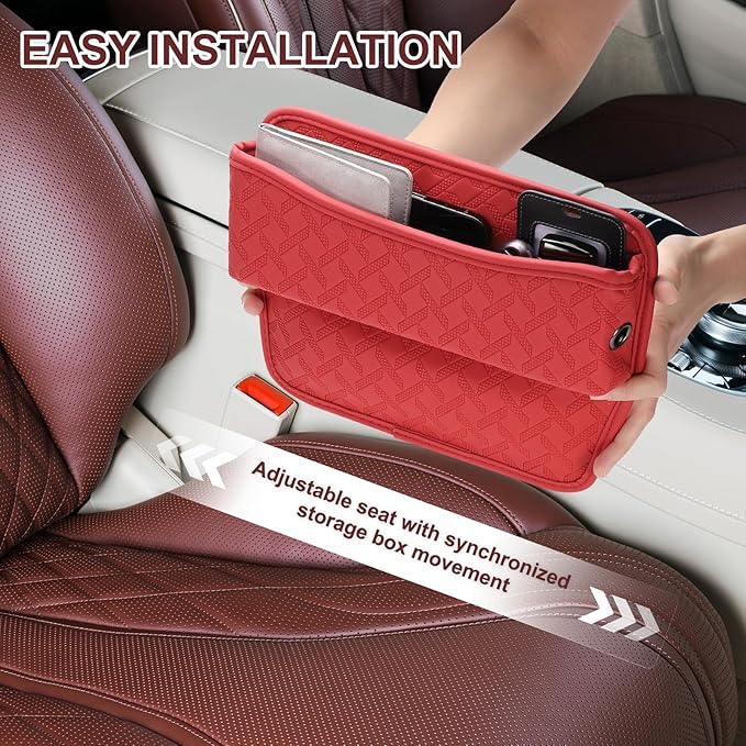 HARFINGTON 2pcs Car Seat Gap Filler Organizer 11.5 x 8 x 2.1 Inch Leather Universal Car Organizer Storage Box Between Seat and Console for Phone Sunglasses Keys, Pink