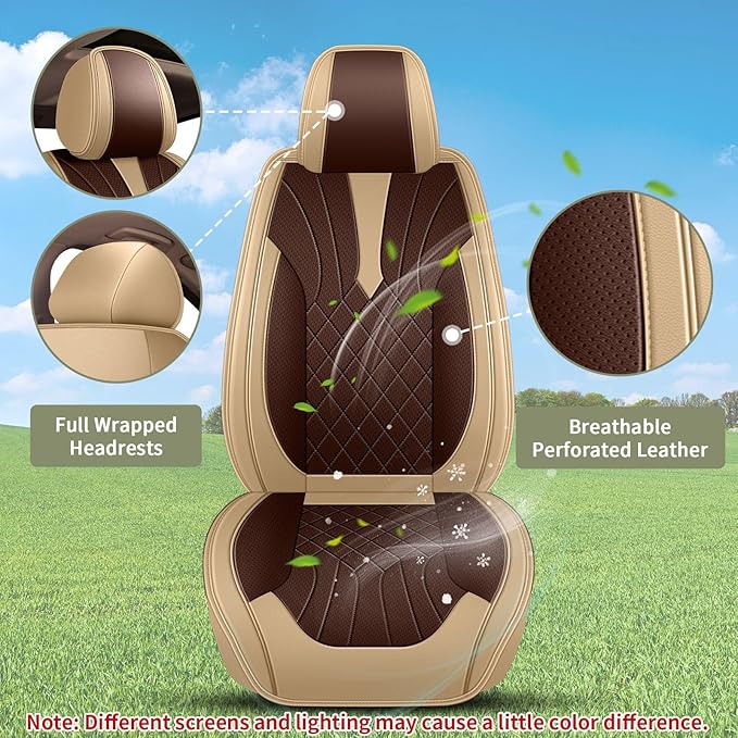 Breathable Car Seat Covers for Mazda CX5 CX-5 2013-2025 2026, Front Seats, Perforated Leather, Seat Protector, Interior Trim for Mazda CX5 Accessories (Beige&Brown)
