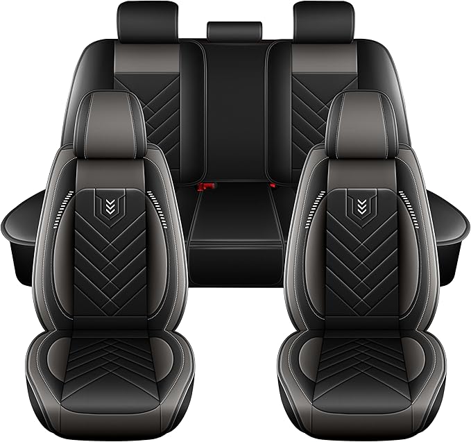 AOMSAZTO Car Seat Covers Full Set Fit for Nissan Kicks 2018-2025 2026 Waterproof Faux Leather Car Seat Cushions Automotive 5 Seat Covers Set（Black&Grey）