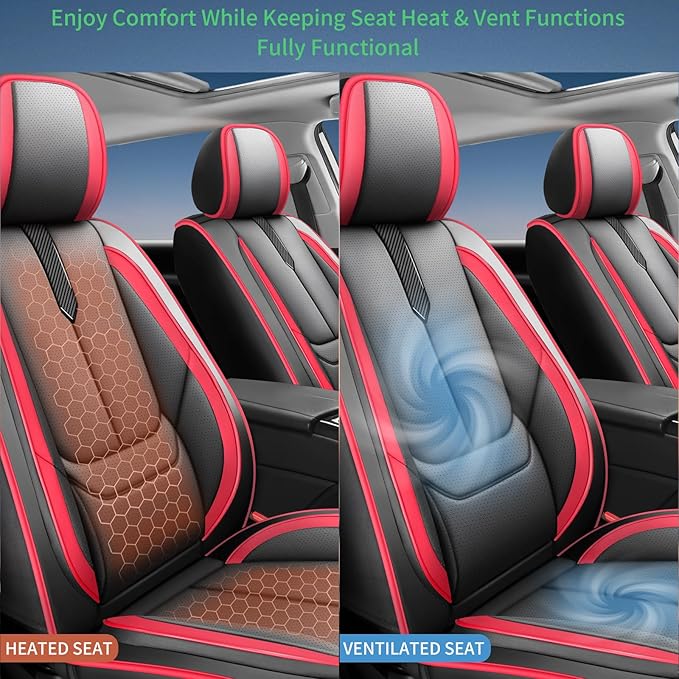 Fit Forester Car Seat Covers for Subaru Forester 2007-2024 2025 2026 -Upgraded Premium Waterproof & Breathable Leather,Airbag Compatible,All-Weather Seat Cushion Protector,2 Front/Black-Red
