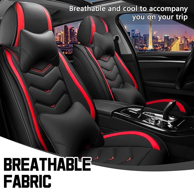 CTDS Car Seat Covers for Nissan Sentra 2000-2026, Stylish Sport Seat Cover, Premium Nappa Leather Car Seat Cover. Automobile Seat Covers Sets.(Luxury 2 Seats/Black Red)
