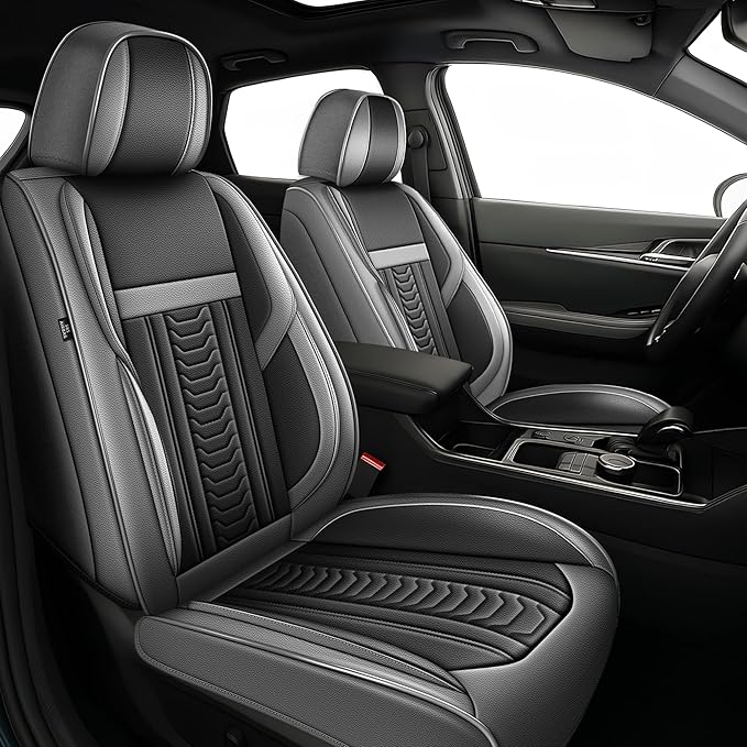 TTX LIGHTING for Ford Transit Connect 2010-2026 Seat Covers: Waterproof Leather Seat Protector with Airbag Compatible (2 Front Seats,Black&Gray)