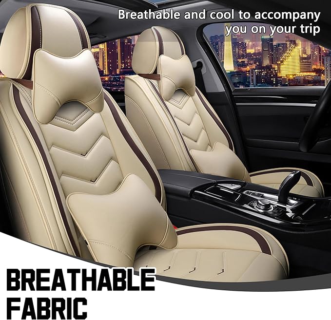 CTDS Car Seat Covers for Toyota Corolla 2000-2026, Stylish Sport Seat Cover, Premium Nappa Leather Car Seat Cover. Automobile Seat Covers Sets.(Luxury 2 Seats/Beige)