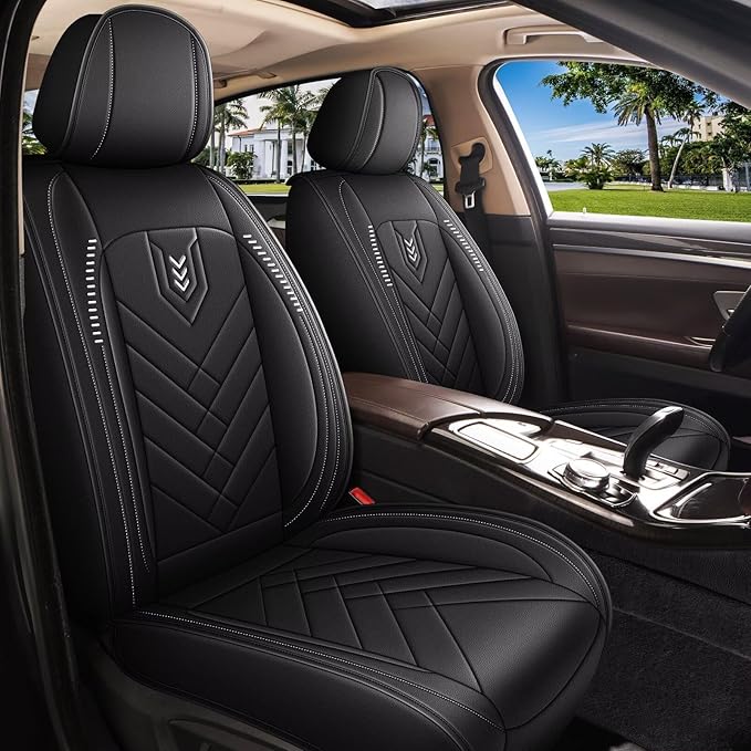 AOMSAZTO Car Seat Covers Fit for Kia Seltos 2021-2025 2026 Full Set Premium Seat Covers Waterproof Leather Automotive Seat Cushion Protector Compatible with Airbag(5 Seats,Black)