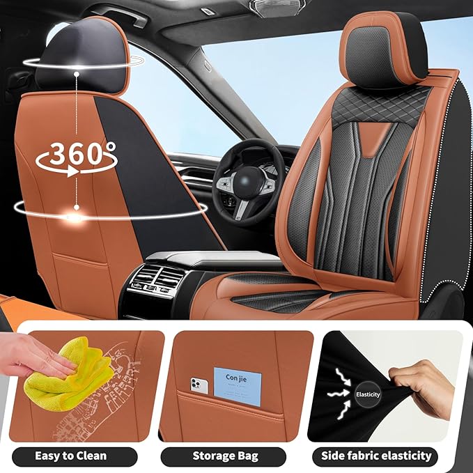 Fit Prius Car Seat Covers for Toyota Prius 2001-2025 2026 -Premium Leather, Waterproof Stain-Resistant, Breathable，All-Weather Seat Cushion Protecto & Airbag Compatible, 2 Front Seat Brown