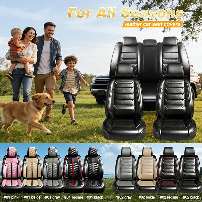 Fit CX-3 Car Seat Covers (Front Pair) for Select Mazda CX3 2016-2024, Premium Full Coverage Leather, Airbag Compatible, Waterproof All Weather Breathable Seat Protector, Black