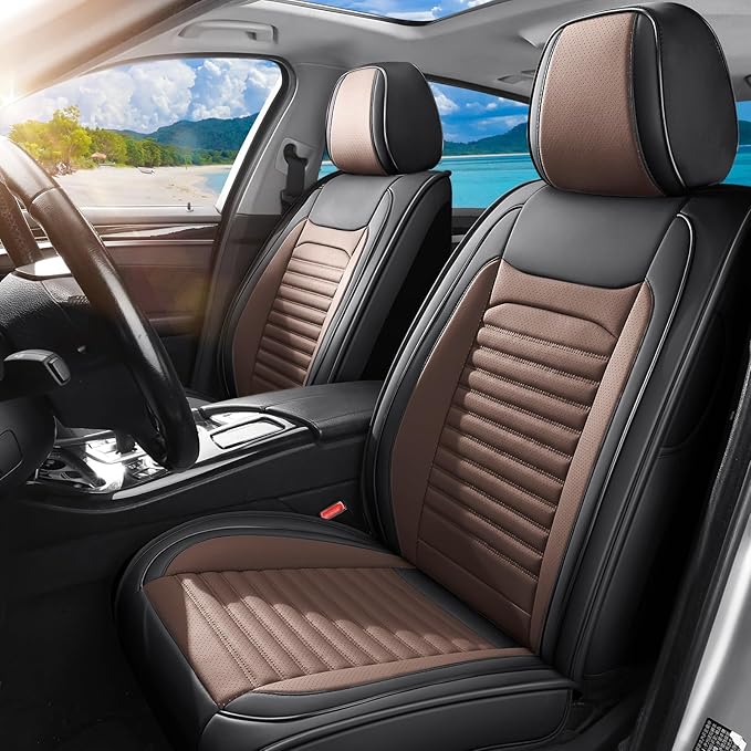 Car Seat Covers Full Set Fit for Toyota Corolla Cross 2021-2025,2026, Premium Faux Leather Car Seat Protector,Breathable Anti-Slip Full Wrapping Edge Seat Covers(Black&Brown,Full Set)