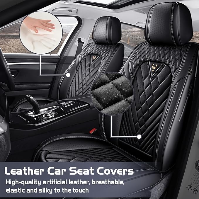 Truck Seat Covers for Ford F250 2011-2026, Waterproof Premium Leather Full Coverage Car Seat Cover, Muscle Sport Style Auto Interior Seat Cover Sets (Front Set/Black)