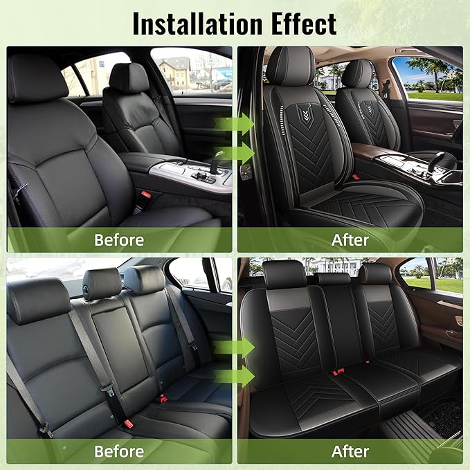 AOMSAZTO Car Seat Cover for Chevrolet Chevy Cruze 2011-2019 Full Set, Leather Car Seat Protector Waterproof, Non Slip Car Seat Cushion, Interior Seat Covers Automotive Accessories - Black&Grey