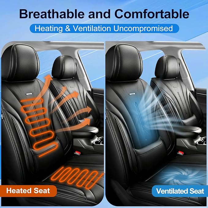 Fit Mazda 6 Car Seat Covers for Select Mazda 6 2007-2021, Premium Full Coverage Leather, Airbag Compatible, Luxury Waterproof All Weather Breathable Seat Cushion Protector, Full Set, Black
