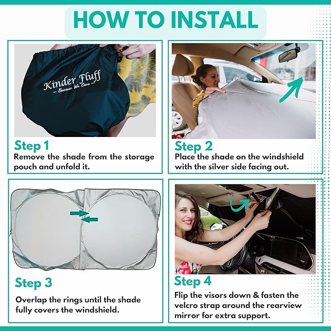 Windshield Sun Shade -Certified 99.87% UVB & 99.02% UVA Car Sun Shade. Award Winning Sunshade - Patented Technology | Compatible for Ford Bronco Sport (2021-2026) | Car Shades by Kinder Fluff