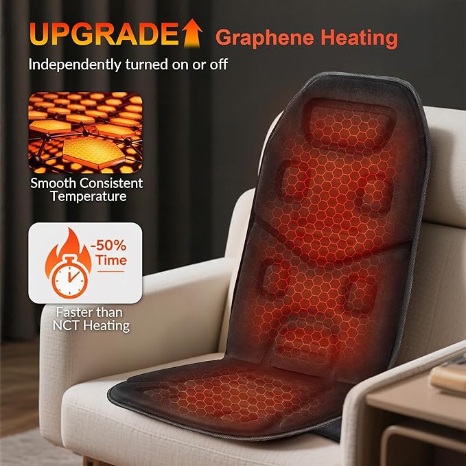 COMFIER Massage Seat Cushion with Heat - 10 Vibration Motors, Back Massager for Chair, （Vibration Massage Only, Not Shiatsu/Rolling,Massage Chair Pad for Back Ideal Gifts for Men, Women (Renew)