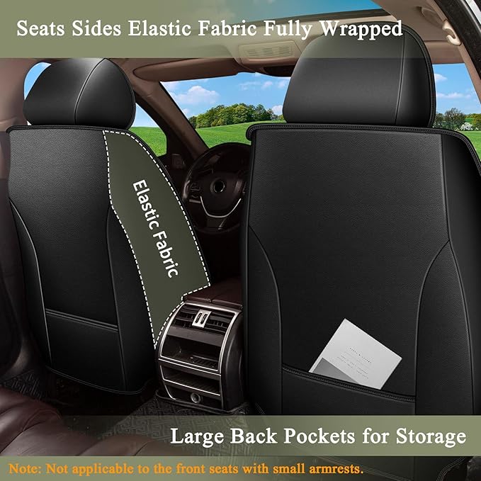 Full Set Car Seat Covers for Nissan Pathfinder 2011-2024 2025 2026: Breathable Perforated Leather Seat Cover (Black)