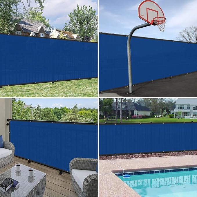 Windscreen4less Privacy Fence Screen Heavy Duty Windscreen Fencing Mesh Fabric Shade Net Cover with Brass Grommtes for Outdoor Wall Garden Yard Pool Deck, 8'x166' Blue