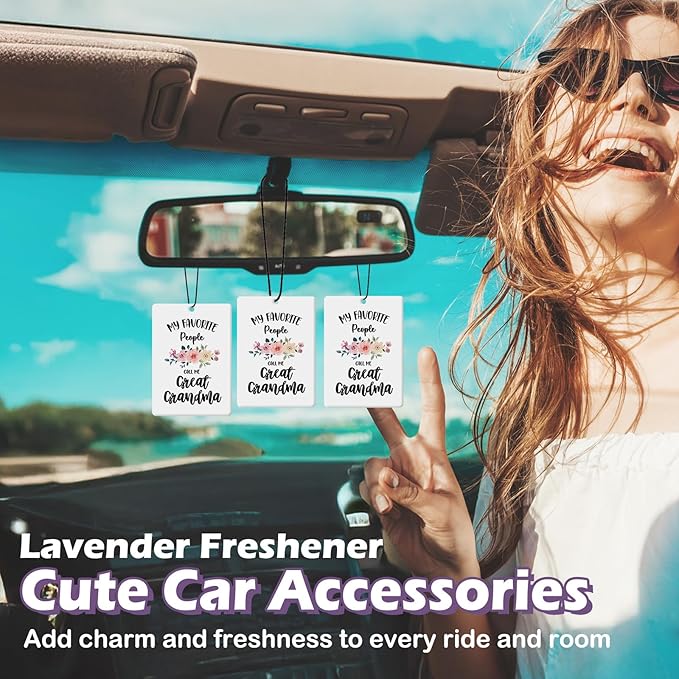 My Favorite People Call Me Great Grandma Gifts Car Air Freshener Accessories 3pcs, Rustic Gifts for Grandma Christmas, Floral Hanging Scent Fragrance Card for Women Closet Bathroom Home Decor