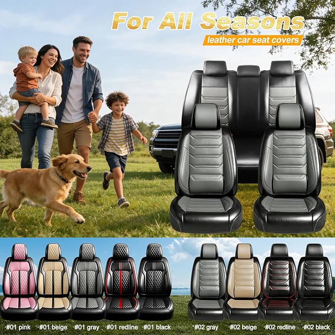 Fit CX-3 Car Seat Covers for Mazda CX3 2016-2024, Full Coverage Leather, Airbag Compatible & Scratch-Resistant, Waterproof All Weather Seat Protector, Front Pair Black+Gray