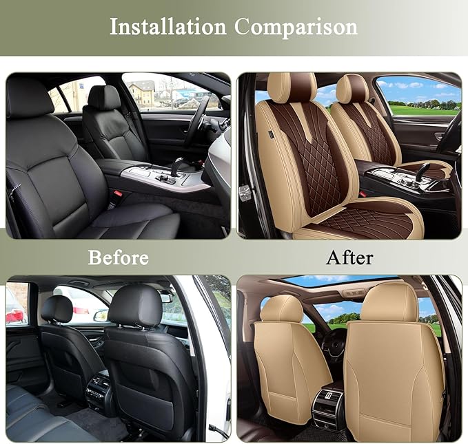 Breathable Car Seat Covers for Subaru Impreza 2012-2024 2025 2026, Front Seats, Perforated Leather, Seat Protector, Interior Trim for Subaru Impreza Accessories (Beige&Brown)