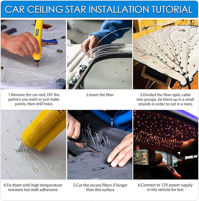 ATOKEE Sound Activated 150pcs Starlight Headliner Kit, 0.03in 6.5ft Fiber Strands 16W Star Lights for Car Controlled Via App & RF Remote
