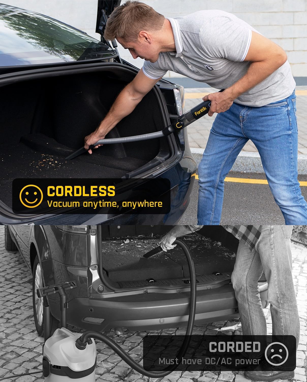 Fanttik Slim V8 Mate Cordless Car Vacuum Suction Power 12000Pa, Portable Mini Vacuum with Flexible Hose and Pet Brush, Type-C Charge, Portable for Car, Office Desk, Keyboards, Black