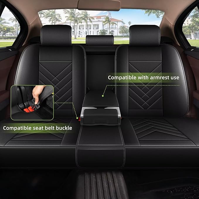 AOMSAZTO Full Set Seat Covers Fit for VW/Volkswagen Touareg 2004-2017: 2 Row 5 Seats Faux Leather Waterproof Seat Covers Automotive Seat Cushion Protector(Black)
