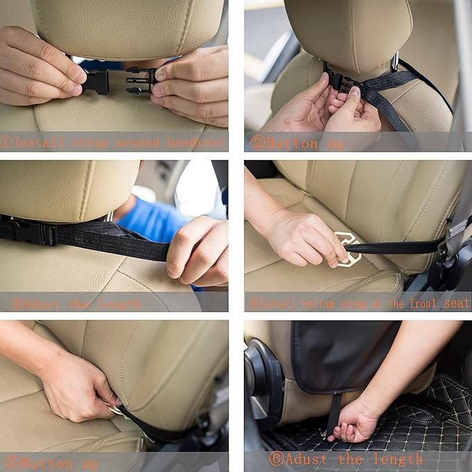 Premium PU Leather Backseat Seat Organizer with Foldable Table, Multi-Storage Pockets and Adjustable Buckle Strap - Beige