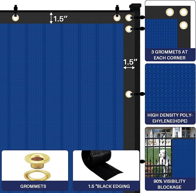 Windscreen4less Privacy Fence Screen Heavy Duty Windscreen Fencing Mesh Fabric Shade Net Cover with Brass Grommtes for Outdoor Wall Garden Yard Pool Deck, 8'x281' Blue