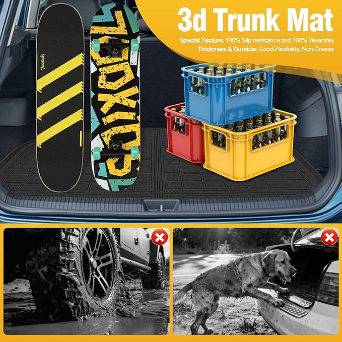 Trunk Liner Cargo Liners for KIA Telluride 2020-2025 Rear Trunk Floor Mats with Backrest Mat 3D Boot Tray All-Weather TPE Black