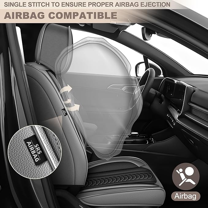 TTX LIGHTING for Hyundai Venue 2020-2026 Seat Covers: Waterproof Leather Seat Protector with Airbag Compatible (2 Front Seats,Black&Gray)