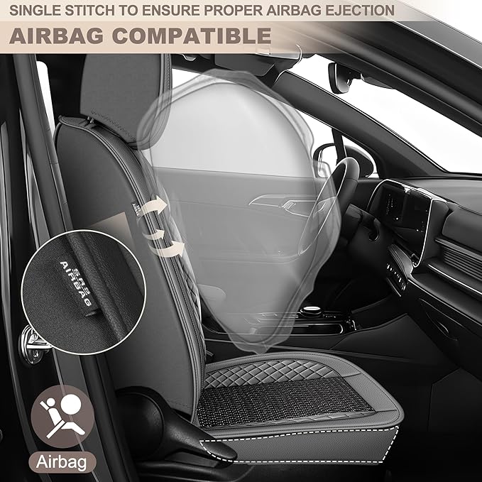TTX LIGHTING for Nissan Maxima 2011-2023 Car Seat Covers, Breathable Ice Silk & Leather Seat Protector, Cool & Anti-Sweat for Long Driving, Airbag Compatible, 2 Front Seats (Black&Gray)