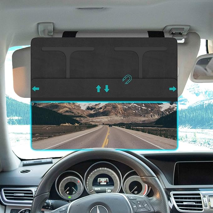 NAZZO Car Visor Extender Sun Blocker, Polarized Sunvisor Extension with Removable Magnetic PC Lens, Anti Glare Car Visor Extended for Safe Driving, Universal for SUV, Family Automotive, Black