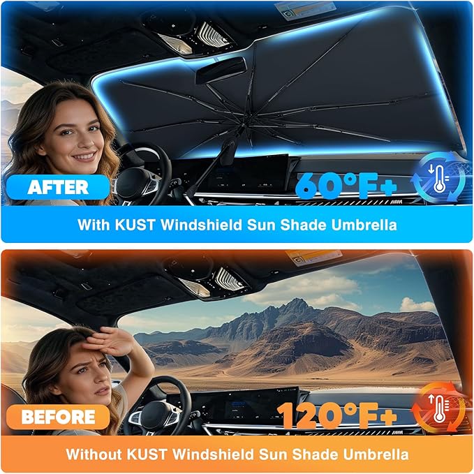 KUST Custom Fit Windshield Sun Shade Umbrella for 2018-2026 Chevrolet Chevy Traverse | Foldable Sunshade with Bendable Handle | Blocks Heat & UV Scratch Resistant Keep Cool Sunshield