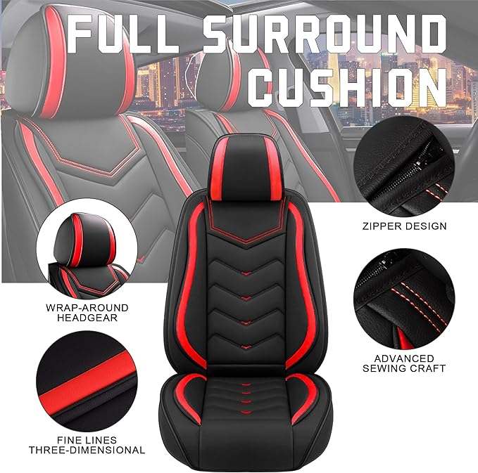 CTDS Car Seat Covers for Honda HR-V 2016-2026, Stylish Sport Seat Cover, Premium Nappa Leather Car Seat Cover. Automobile Seat Covers Sets.(Standard 2 Seats/Black Red)