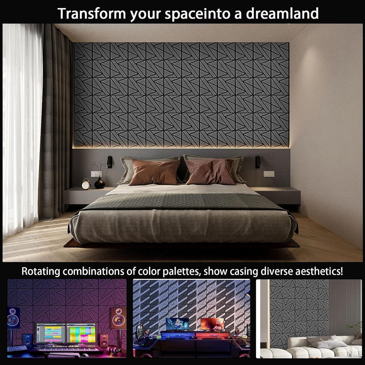 50 Pack Bulk Self-Adhesive Soundproof Wall Panels, 12 x 12 x 0.47 In Sound Proof Foam Panels for Walls, 1.2lb/ft³ High Density, Thicker 0.47in, Acoustic Panels, Duty for Large Walls White