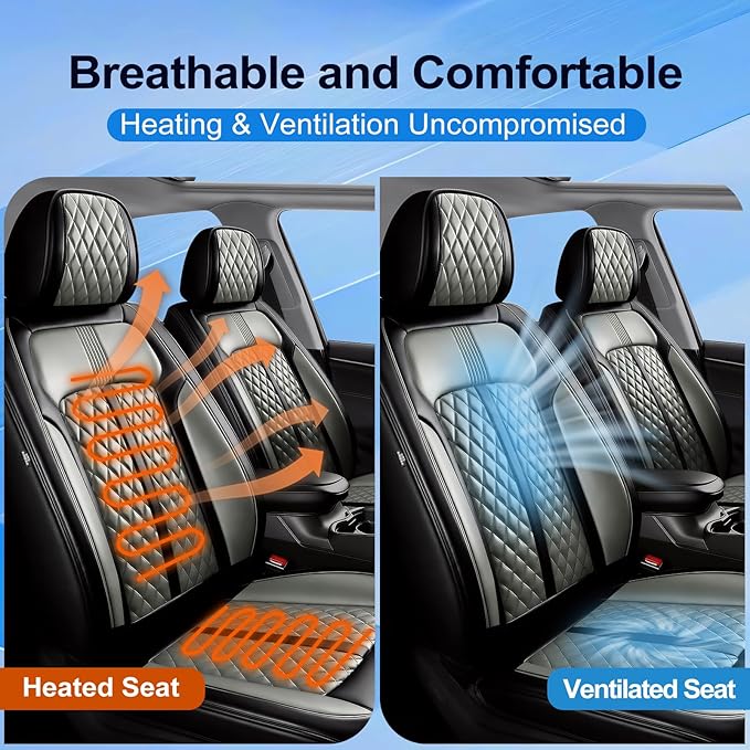Fit Sonic Car Seat Covers for Select Chevrolet/Chevy Sonic 2012-2020, Premium Full Coverage Leather, Airbag Compatible, Waterproof All Weather Seat Cushion Protector, Full Set, Black+Gray
