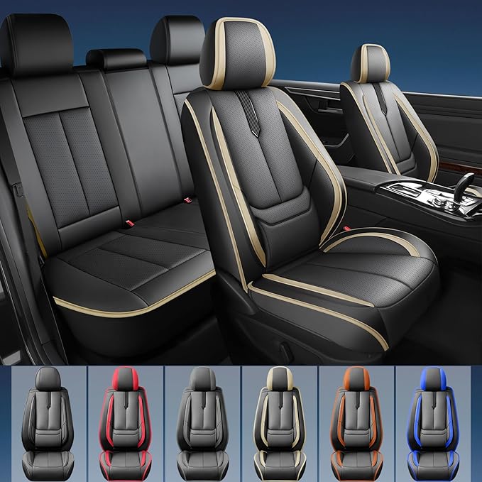 Fit Passport Car Seat Covers for Honda Passport 2019-2025 2026 -Upgraded Premium Waterproof & Breathable Leather,Airbag Compatible,All-Weather Seat Cushion Protector,2 Front/Black-Beige