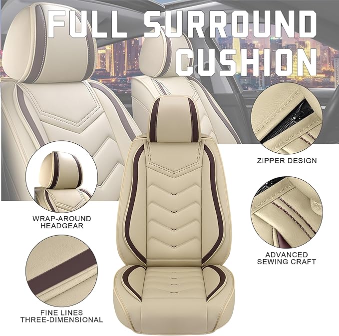 CTDS Car Seat Covers for Honda HR-V 2016-2026, Stylish Sport Seat Cover, Premium Nappa Leather Car Seat Cover. Automobile Seat Covers Sets.(Standard 2 Seats/Beige)