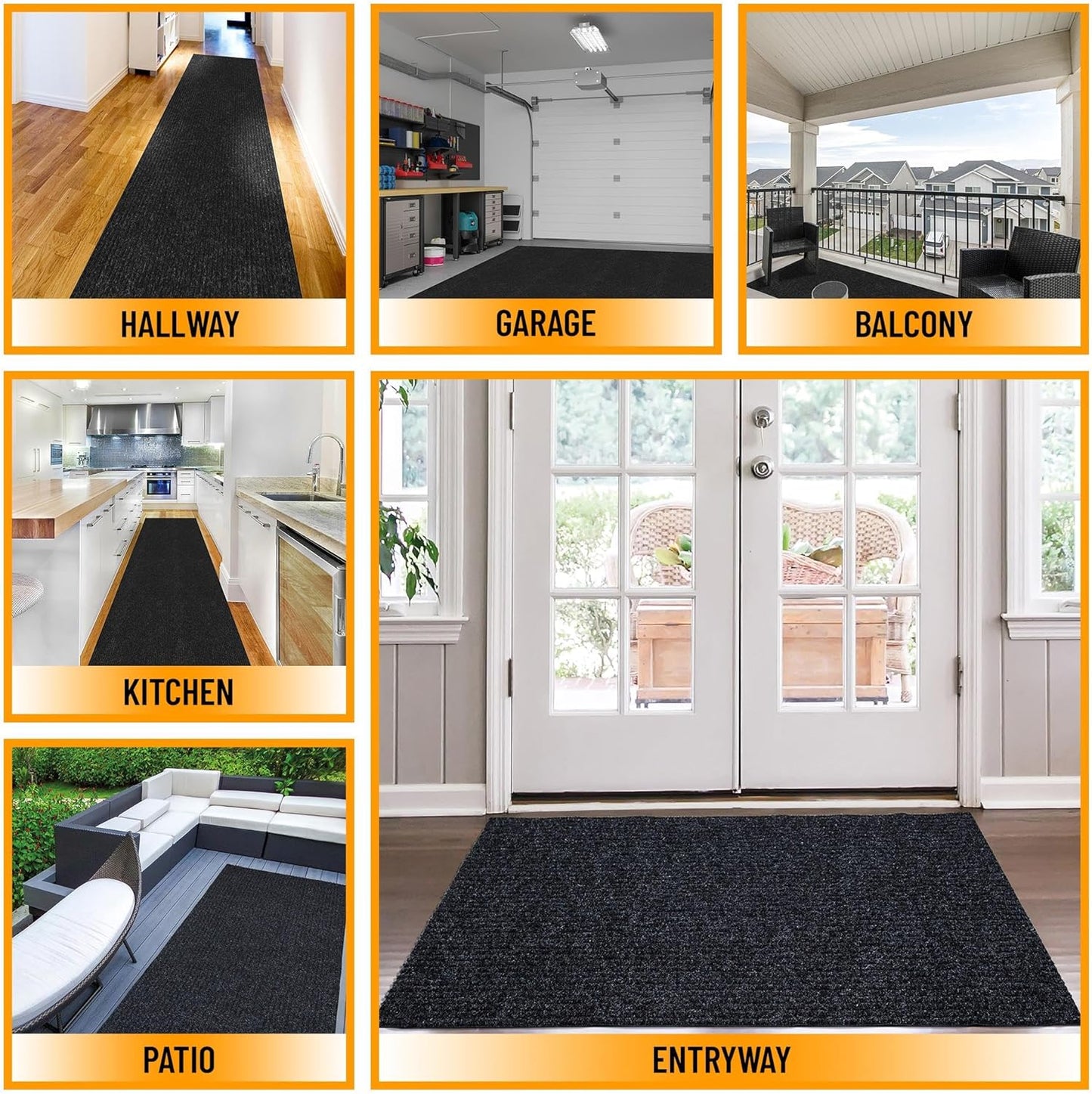 Ottomanson 2'7" x 6' Hallway Runner with Scraper Pile - Extra Durable Non-Slip Rug Mat for Indoor & Outdoor Use - Ideal for Kitchen, Entryway & Garage - High-Traffic Carpet, Black