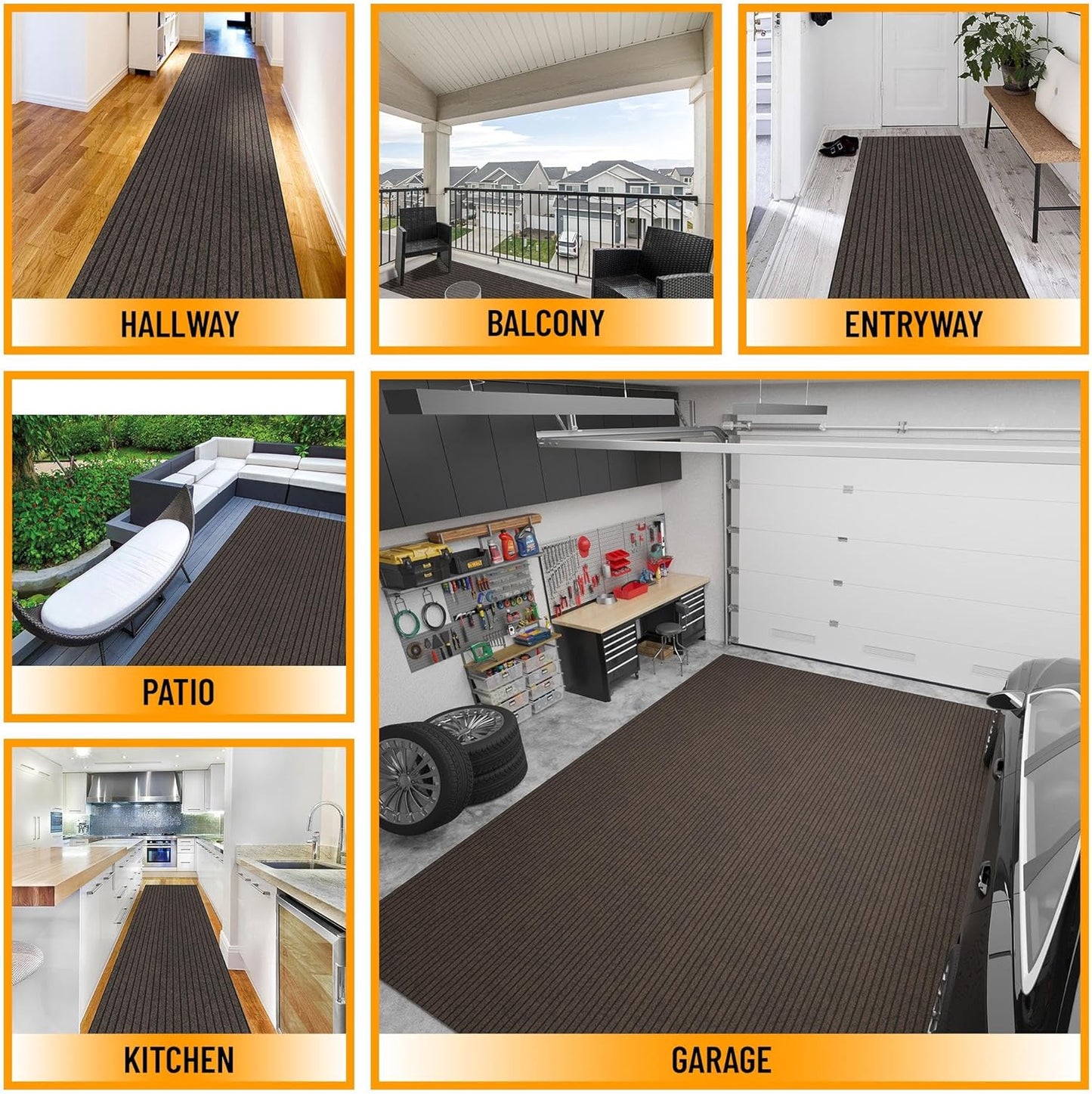 Ottomanson 2'7" x 43' Hallway Runner with Scraper Pile - Extra Durable Non-Slip Rug Mat for Indoor & Outdoor Use - Ideal for Kitchen, Entryway & Garage - High-Traffic Carpet, Brown