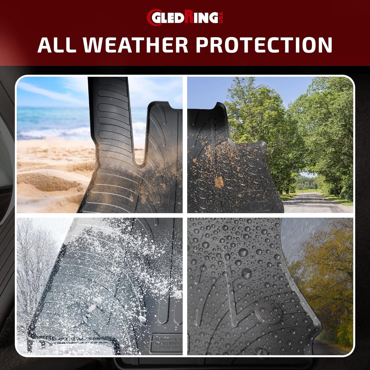 Gledring USA Custom Fit All-Weather Rubber Floor Mats Intended for Mercedes Benz ML Class/ML 63 AMG (W164) 2006-2011, No Trimming Required, Tailored Custom Fit, Protects from Rain, Mud, and Snow
