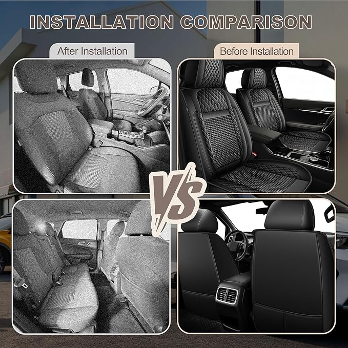 TTX LIGHTING for Honda Civic 2003-2026 Car Seat Covers, Breathable Ice Silk & Leather Seat Protector, Cool & Anti-Sweat for Long Driving, Airbag Compatible, 2 Front Seats (Black)