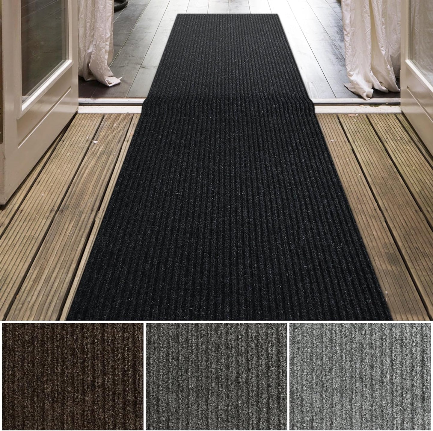 iCustomRug Spartan Weather Warrior Duty Indoor/Outdoor Utility Ribbed in 3ft,4ft,6ft Widths 70 Custom Sizes with Natural Non-Slip Rubber Backing 4'X80' in Black